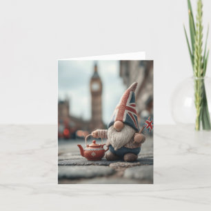 British Gnome with Union Jack Hat and Teapot  Holiday Card