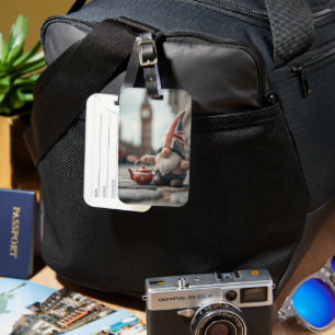British Gnome with Union Jack Hat and Teapot Luggage Tag