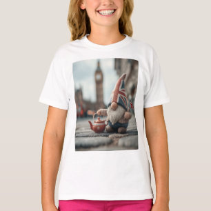 British Gnome with Union Jack Hat and Teapot  T-Shirt