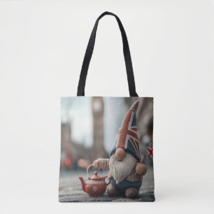 British Gnome with Union Jack Hat and Teapot Tote Bag