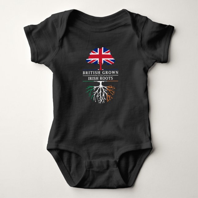 British Grown with Irish Roots   Ireland Design Baby Bodysuit (Front)