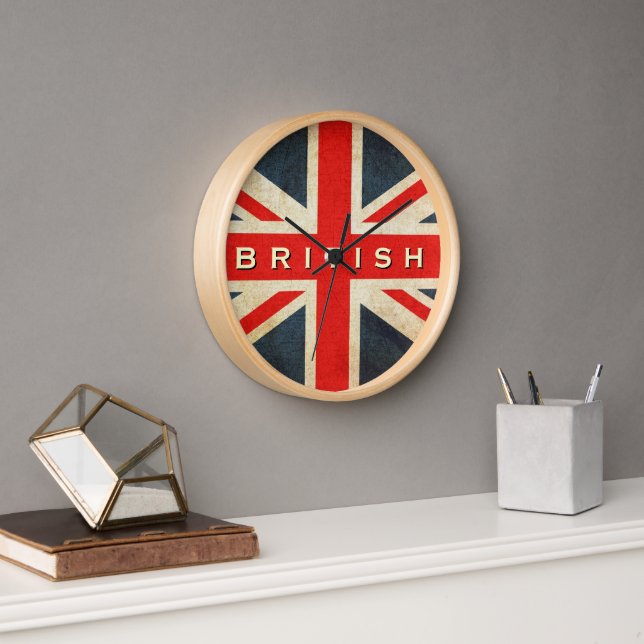 British Grunge Union Jack Round Wall Clock (Office)