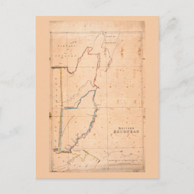 British Honduras Map (Belise) circa 1867 Postcard (Front)