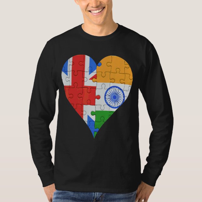 British Indian Flag Heart T-Shirt (Front)