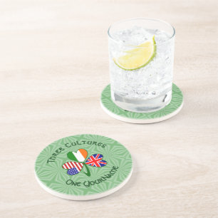 British Irish American Flag Shamrock Personalise Coaster