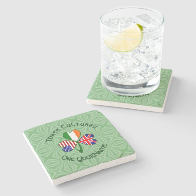 British Irish American Shamrock Flag Personalised  Stone Coaster (Side)