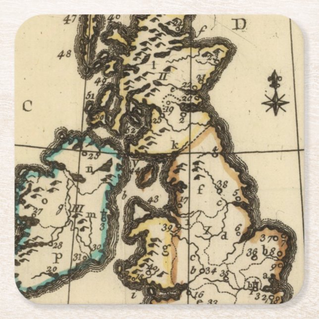 British Isles 7 Square Paper Coaster (Front)