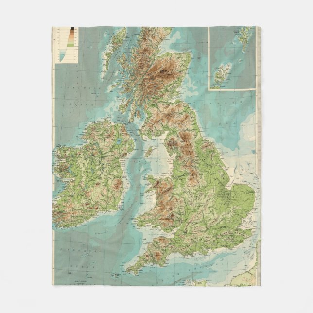 British Isles bathyorographical map Fleece Blanket (Front)