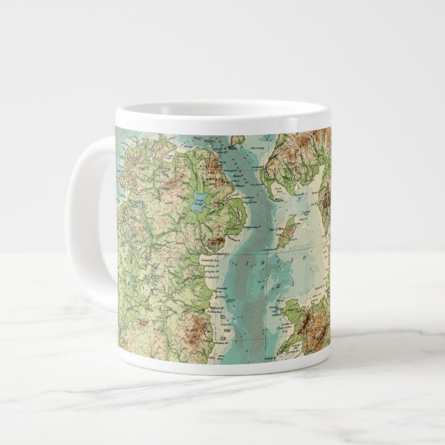 British Isles bathyorographical map Large Coffee Mug (Front Left)