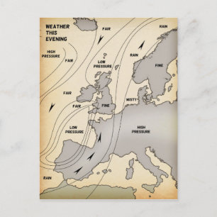 British Isles & Europe vintage weather map. Postcard