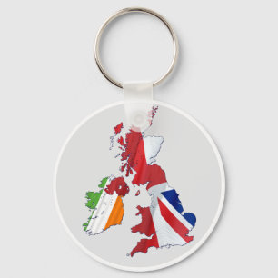 BRITISH ISLES MAP AND FLAGS KEY RING