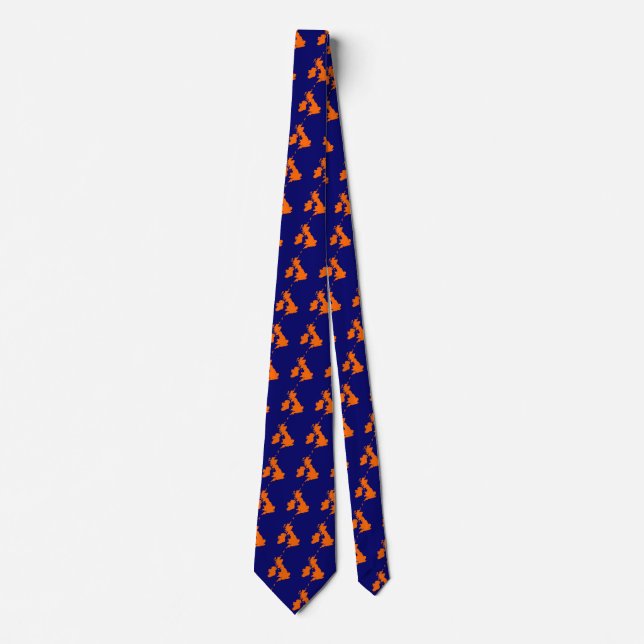 British Isles - Orange on Dark Blue Tie (Front)
