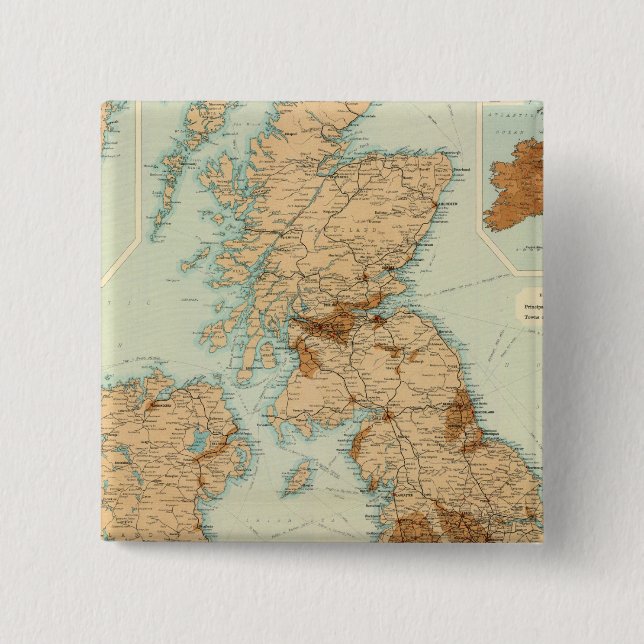 British Isles railways & industrial map 15 Cm Square Badge (Front)