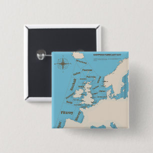 British Isles Shipping Forecast in colour 15 Cm Square Badge