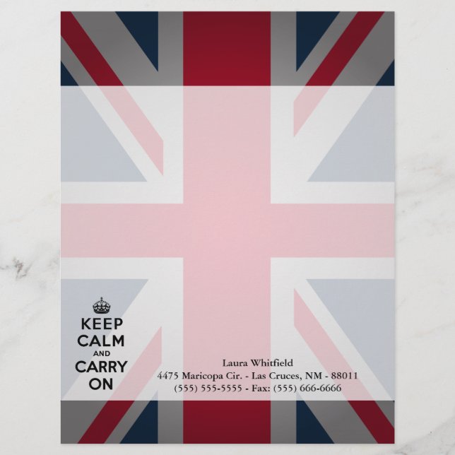 British Keep Calm Carry Letterhead Stationery (Front)