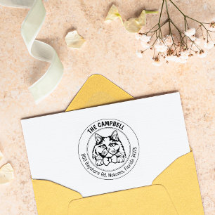 British Long Haired Cat Return Address  Rubber Stamp