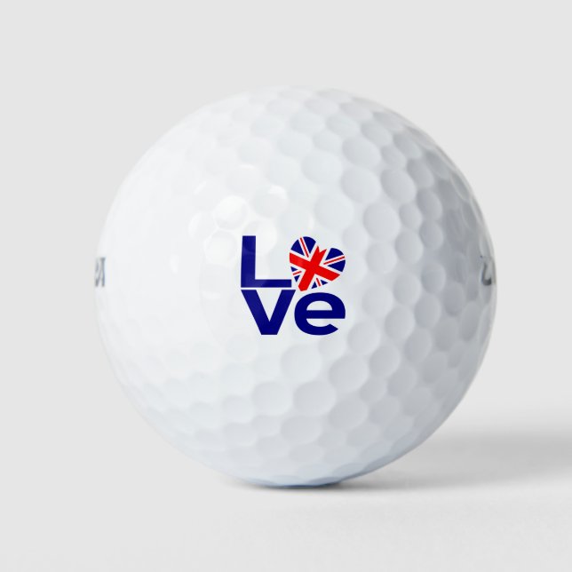British LOVE Blue Heart Flag Golf Balls (Front)