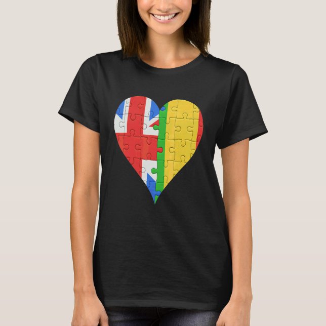 British Malian Flag Heart T-Shirt (Front)