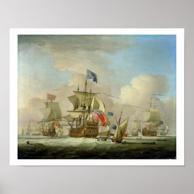 British Men-of-War and a Sloop, c.1720-30 (oil on Poster (Front)