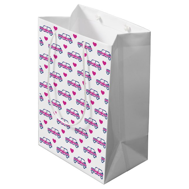 British Mini Cooper Hearts - Blue & Pink Medium Gift Bag (Back Angled)