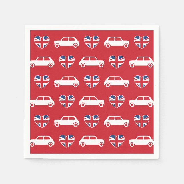 British Mini Cooper Hearts - Red Cocktail Napkins (Front)