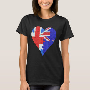 British New Zealander Flag Heart T-Shirt