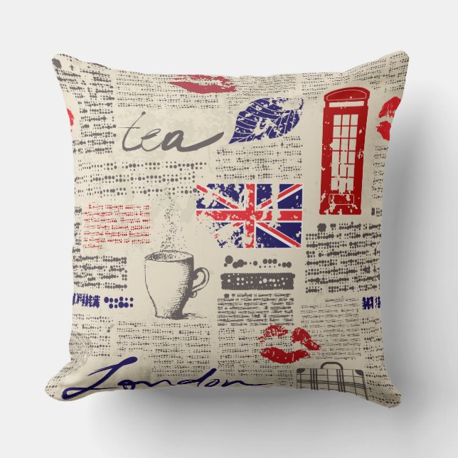 British newspaper pattern cushion (Front)