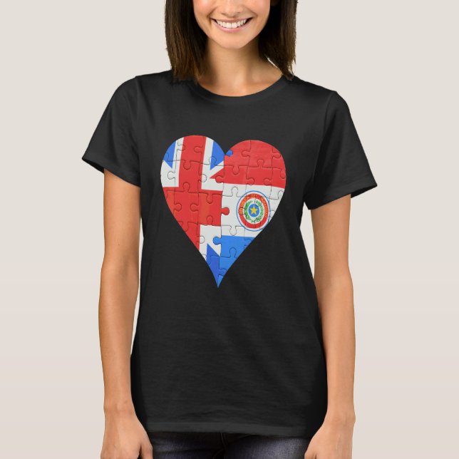 British Paraguayan Flag Heart T-Shirt (Front)