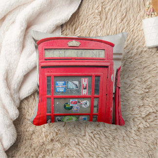 British Phone Box Throw Pillow, London England  Cushion