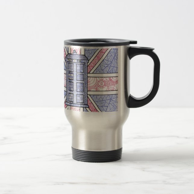 British Police Box and Union Jack Flag Illustrated Travel Mug (Right)