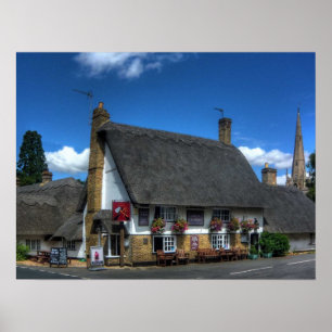British Pub Print with Thatched Roof