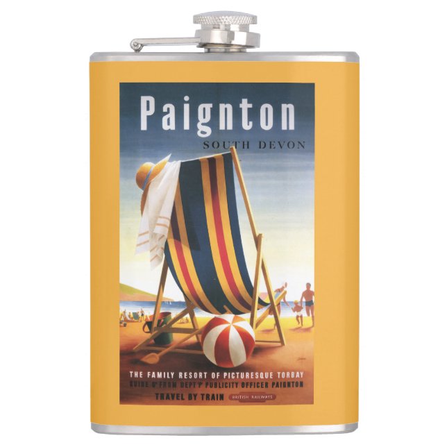 British Railways Beach Chair and Ball Poster Hip Flask (Front)