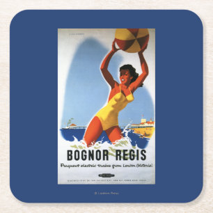 British Railways Girl and Beachball Poster Square Paper Coaster