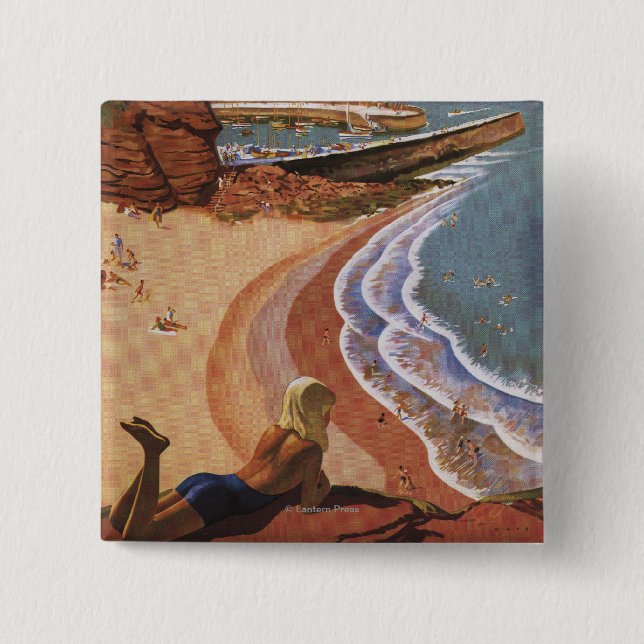 British Railways Girl Looking over a Cliff 15 Cm Square Badge (Front)