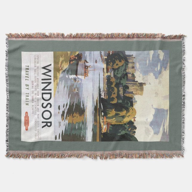 British Railways Windsor Castle Thames Poster Throw Blanket (Front)
