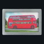 BRITISH RED BUS RECTANGULAR BELT BUCKLE<br><div class="desc">A beautiful old classic British red bus. Watercolor. England UK..</div>