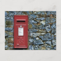 British Red Post Box Stone Wall Picture Postcard