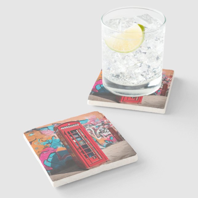 British Red Telephone Box Stone Coaster (Side)