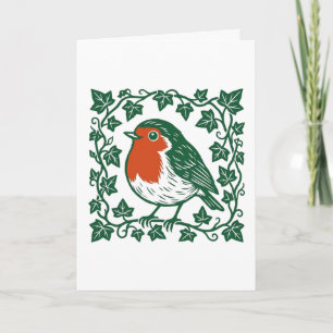 British Robin Linocut Ivy Design Card