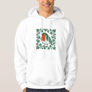 British Robin Linocut Ivy Design Hoodie