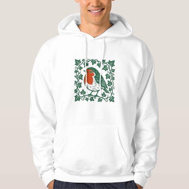 British Robin Linocut Ivy Design Hoodie (Front)