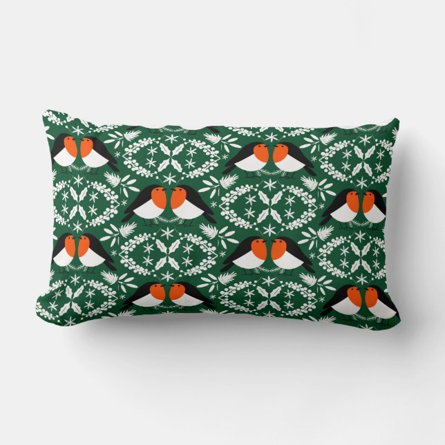British Robin Redbreast Lumbar Cushion (Front)