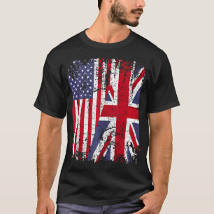 British Roots Half American Flag Britain Uk T-Shirt