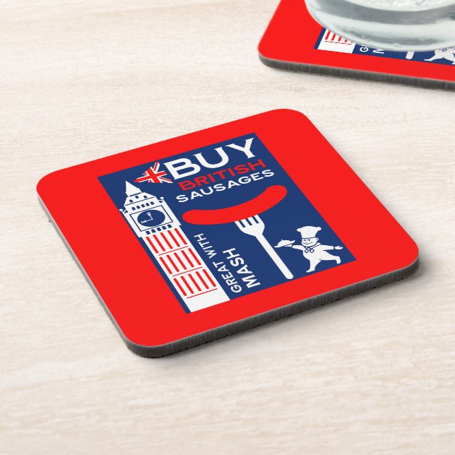 British Sausage And Mash Kitchen Coaster (Left Side)