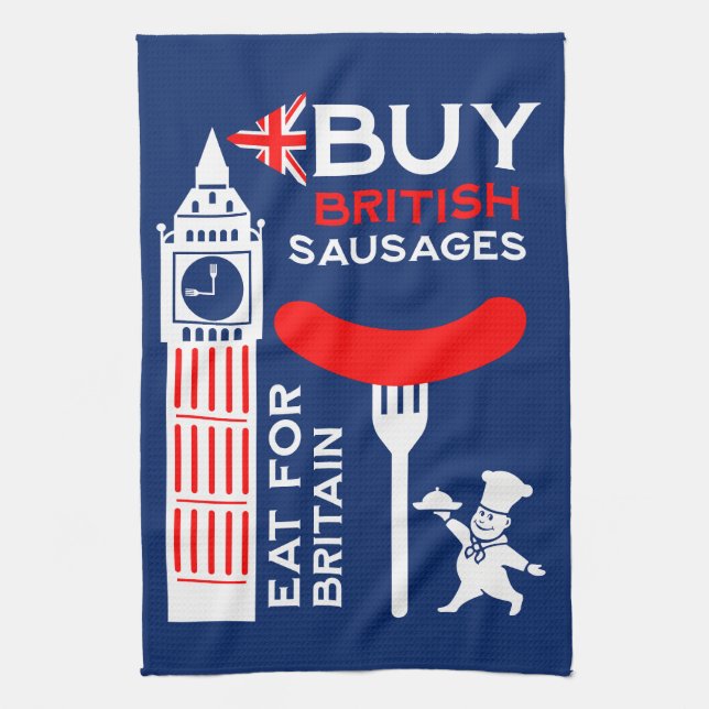 British Sausage And Mash Kitchen Tea Towel (Vertical)