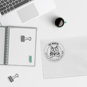 British Short Hair Cat Return Address  Rubber Stamp