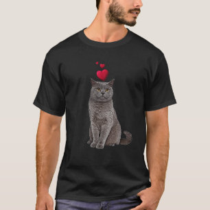 British Short Haired Cat And Heart Cat T-Shirt