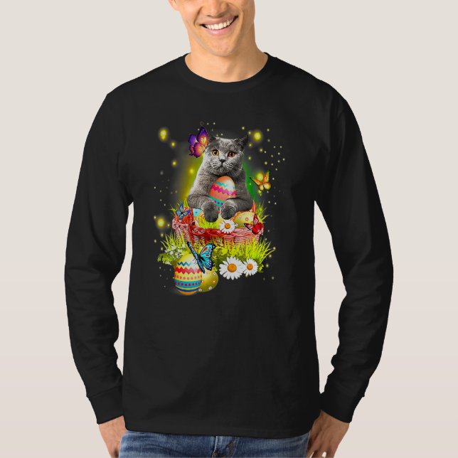 British Shorthair Bunny Easter Day Egg Basket T-Shirt (Front)