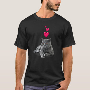 British Shorthair Cat And Hearts Cute Cat Motif T-Shirt