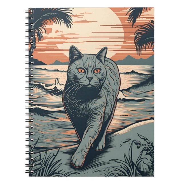 British Shorthair cat at a tropical beach Notebook (Front)